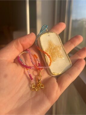 Handmade air dry clay starfish pendant handmade glass beaded necklace